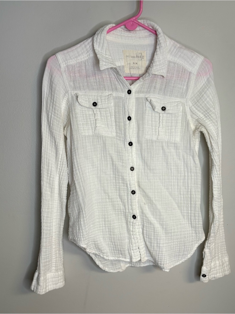 We The Free White gauze Button-Down Shirt